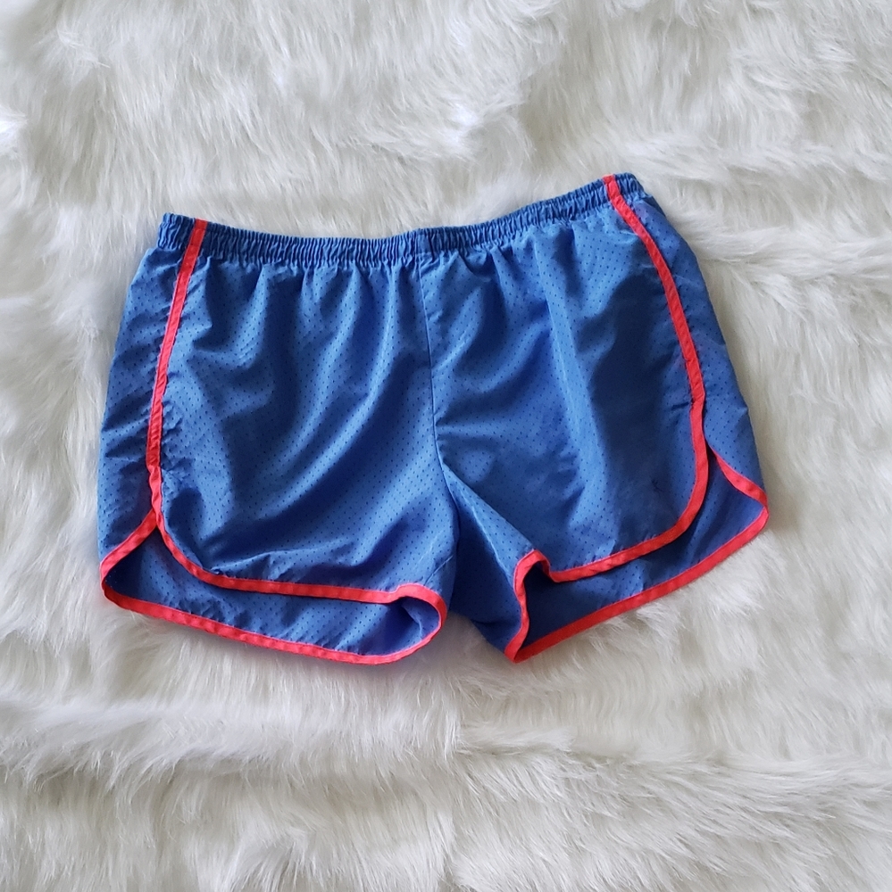 DANSKIN NOW BLUE ATHLETIC SHORTS W/ PINK TRIM